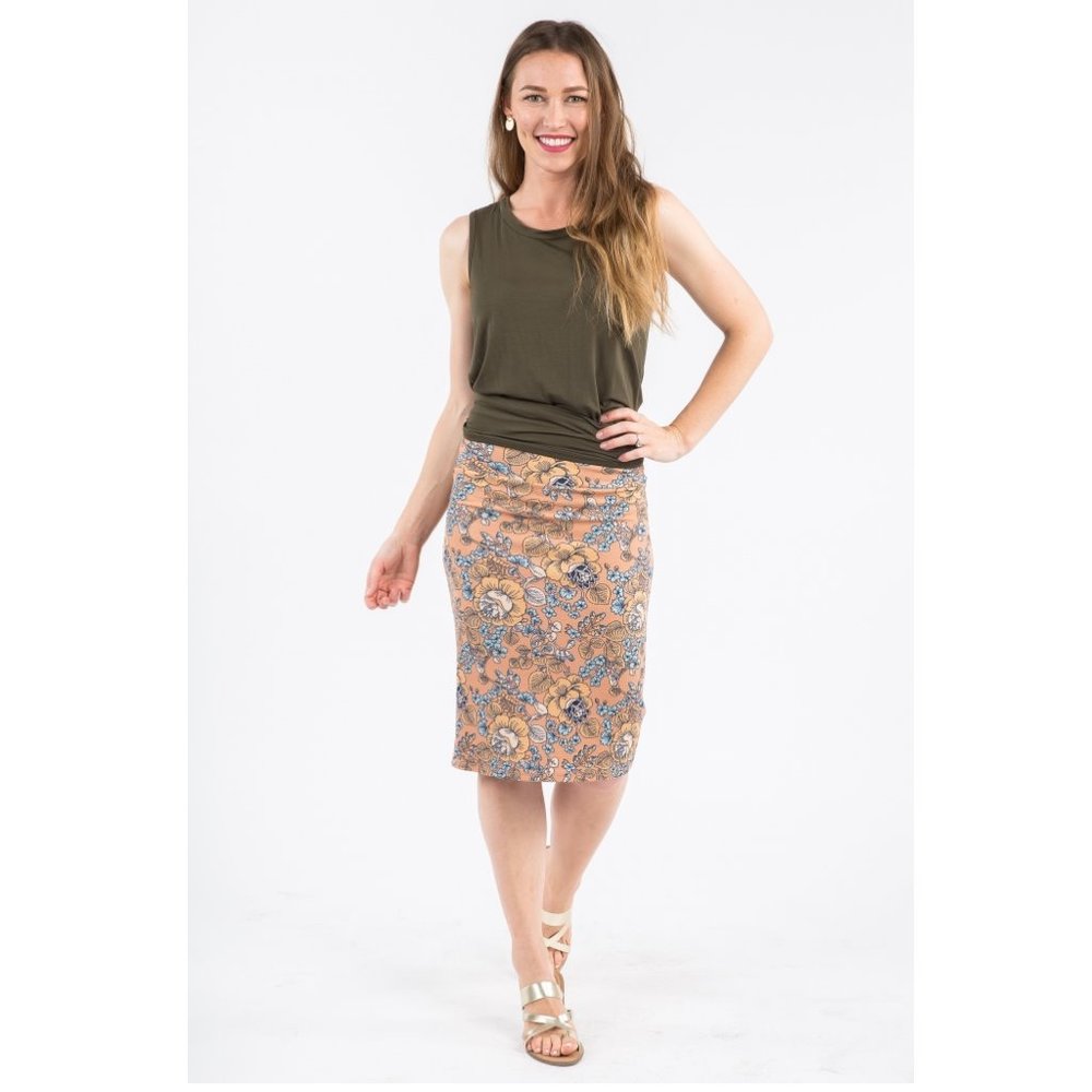 Agnes & Dora Pencil Skirt, peach floral